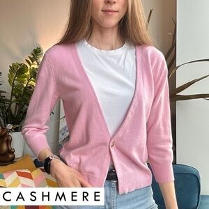 Loulou Cashmere Pink Button V-neck Long Sleeve Cardigan XS